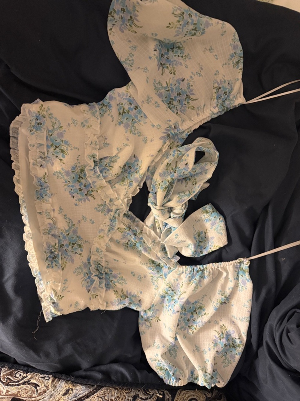 Altar'd State Blue Floral Ruffled Bandeau Set